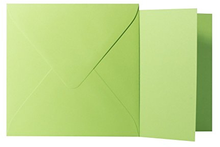 Briefumschläge24Plus 25 Quadratische Hell Grün Briefumschläge 120g von der Größe 14 X 14 cm + Klappkarten 240g von der Größe 13,5 X 13,5 cm, mit dreieckiger Lasche zum Kleben ohne Fenster