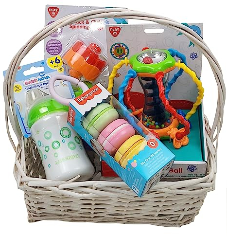 Geschenkkorb Geschenk zur Geburt oder Taufe mit Spieluhr Fisher Price Rassel uvm