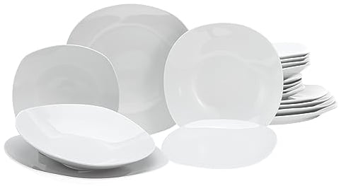 Creatable, 19767, Série Square blanc, Set de vaisselle Set d'assiettes 18 pièces, 31,5 x 29 x 29 cm