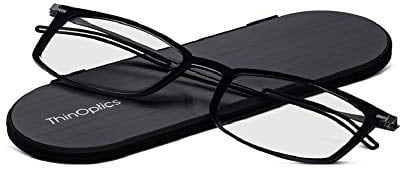 ThinOptics Brooklyn Kompakte Lesebrille Mit Einer Stärke Von 1,00, Schwarzer Mit Magnetischem Milano-etui