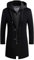 iCKER Men's Wool Woolen Coat Long Trench Coat Winter Casual Jacket Slim Fit Overcoat, Black 4(cotton), M
