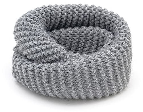 PaMaMi Kinder Mädchen Loop-Schal in grober Strick-Optik 88 cm lang | Hellgrau | Alter 3-7 Jahre | Flauschig und sehr warm