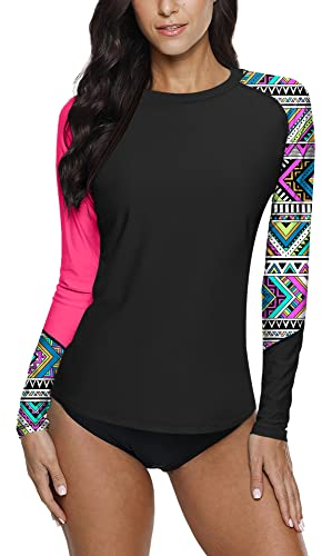 BesserBay Surf-Sash Guards für Damen UV Shirt Bademode Rash Guard Langarm Tankini UPF 50+ Schwarz Gr.- 36 EU/Small