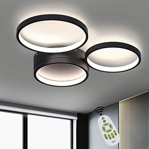 ZMH Deckenlampe LED dimmbar Deckenleuchte - Schwarz Wohnzimmerlampe Modern Ring Design 38W Schlafzimmer Deckenbeleuchtung mit Fernbedienung Kinderzimmerlampe Bürolampe Küchenlampe Arbeitzimmer