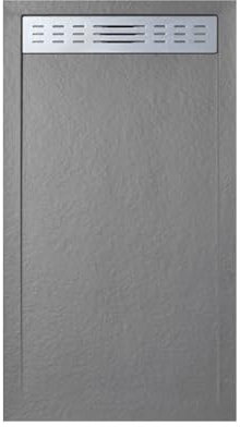 FRASCIO Duschwanne 130 x 70 cm mit Seitengitter Line Slim Grau Ral 7037 aus Kunstharz und Marmorpulver mit Ablaufgarnitur