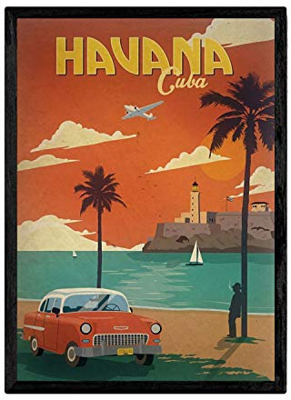 Nacnic Poster Vintage de Havana - Cuba. Láminas para Decorar Interiores con imágenes Vintage y de Publicidad Antigua. Cuadros decoración Retro. Tamaño A4 con Marco