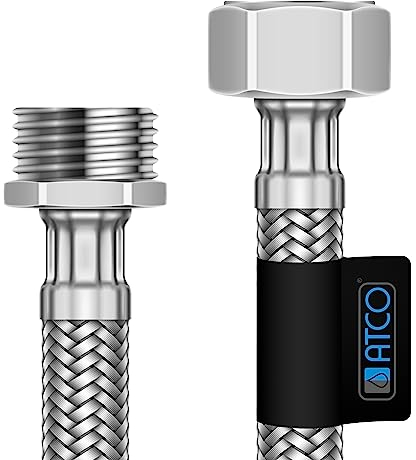 ATCO 1/2 Zoll Außengewinde x 1/2 Zoll Innengewinde, ATCO flexibler Panzerschlauch, Verbindungsschlauch, Edelstahl-Trinkwasserschlauch Innendurchmesser 8 mm, verschiedene Längen 1/2 Zoll Außengewinde x