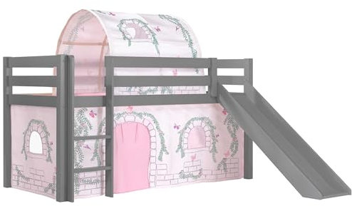 Lit Mi-Hauteur 90x200 avec Toboggan Sommier Inclus et Housse Bridy Pino - Gris