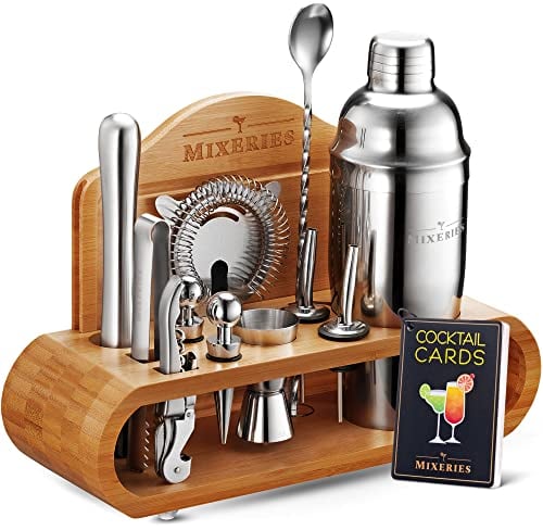 Mixology Barkeeper Kit mit Ständer – 19-teiliges Bar-Set Cocktail-Shaker-Set, Getränkemixer-Set für Hausbar mit allem Barzubehör – Bar-Werkzeug-Set, Cocktail-Kit, Mixologie-Set, Bar-Kit