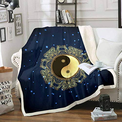 Homemissing Yin Yang Decke 150x200cm Galaxis Boho Mandala Kuscheldecke Hippie Mandala Wohndecke für Kinder Jungen Mädchen Erwachsene Mikrofaser Bohemian Exotisch Stil Raumdekor