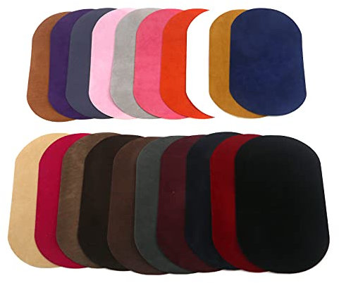 Quluxe 20 Pcs Iron On Patches, Repair Patches Oval Suede Cowhide Elbow Patches Elbow Knee Iron-on Velvet Patches for Sweater Repair Crafts Repair Kit for Clothing Jeans