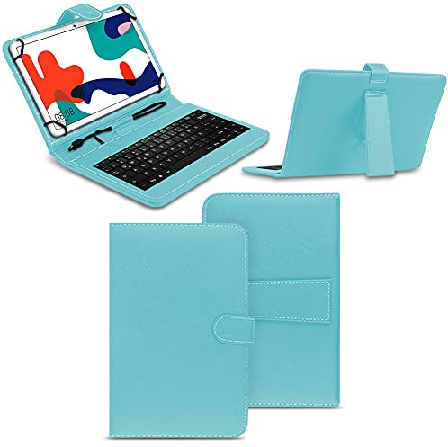 NAmobile Tastatur Schutzhülle kompatibel für Huawei MatePad T10 / T10s Tasche Keyboard USB Hülle QWERTZ Standfunktion Universal Cover, Farben:Türkis
