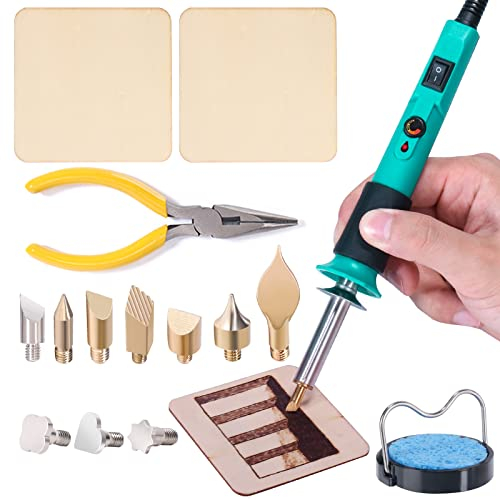 YIHUA 930-IV Kit Pirografo Per Legno Pirografia Temperatura Regolabile con 26 Pezzi punta a filamento 2 Quadrati di Legno(EU PLUG)