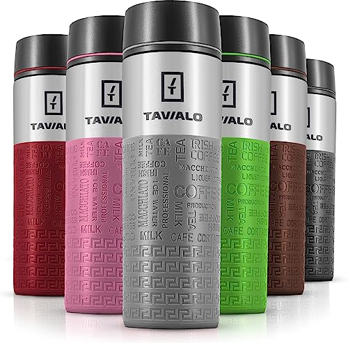 TAVIALO Thermobecher 380ml – Isolierbecher Kaffee to go, Edelstahl BPA-frei, doppelwandig & auslaufsicher, inkl. 2 Silikondichtungen, hält Getränke 12h heiß / 24h kalt (Grau)