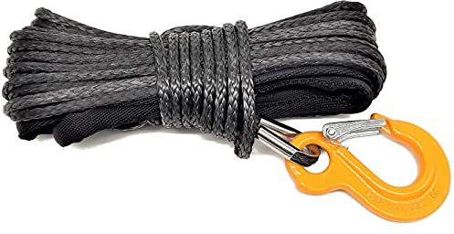 Synthetisches Windenseil Schwarz AIR119 mit Haken 3,5t 6mm 15m Seilwinde Seil Kunststoffseil Zugseil für UTV ATV Quad Offroad 4x4 SUV