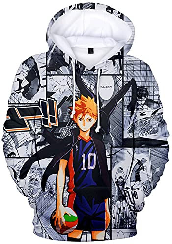 YIMIAO Unisex 3D Printed Haikyuu Manga Anime Karasuno High School Hoodie Volleyball Junior Kapuzenpullover Outwear Herren Damen Frau Teenager Pullover(L)