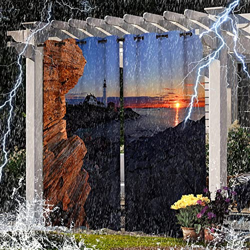 Wasserdichte Vorhänge für den Außenbereich, Landschaftsdruck, für Pergola, Terrasse, Veranda, Jalousien, Pergola, Ösen, 2 Paneele, 152 x 243 cm