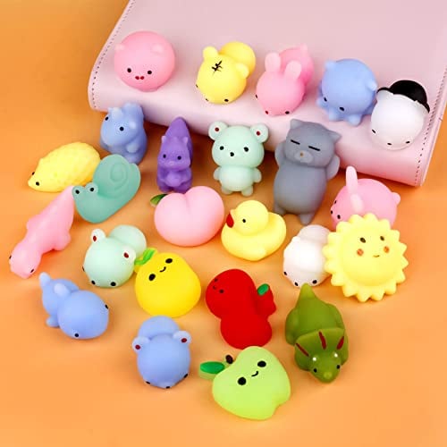 Mini Squishy Pack, Soft Mochi Squishy Toys 24 Pack Moji Fidget Toys, Mini Kawaii Tier Squishies Partytüten Füllstoff Stressabbau Spielzeug für Kinder Erwachsene Weihnachten Geburtstagsgeschenk