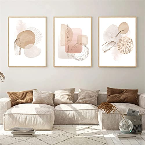 Sarah Duke 3er Abstrakt Poster Set, Aesthetic Wandbilder Beige Leinwandbilder Ohne Rahmen Wandposter Moderne Bilder Wohnzimmer Schlafzimmer (Stil A,50 x 70 cm)