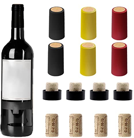 Glarks 100 Pack Wine Bottle Cork Tops Stoppers and PVC Heat Shrink Capsules Set - 55 Pcs Corks and 45 Pcs 3 Color Shrink Capsules for Wine Bottles and Making