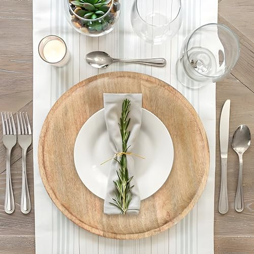 Lightnpro Round Wood Plates - 13 Inch Natural Hand Made Wooden Charger Plates, Easy Cleaning Lightweight Serving Plates for Dishes, Snack, Dessert, Salad - 2 Pack
