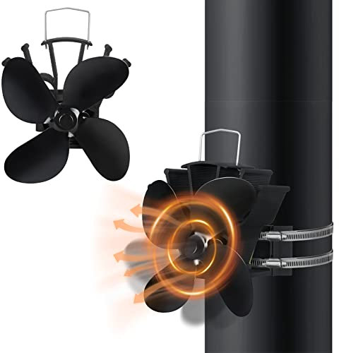 XMTECH 4-Blade Kaminventilator mit Ersatzteil Ring, Kaminlüfter Leiser Kamin Ventilator Ofenventilator Ohne Strom, Holzofenventilator Geräuscharmer Betrieb,Wärmebetriebener für Holzofen, Kamin