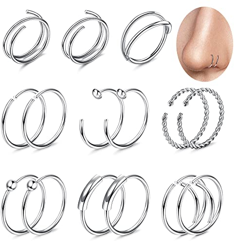 Kakonia 20G Nasenpiercing Ring 316L Edelstahl Doppel Nasenring Piercing Knorpel Reifen Septum Piercing Helix Tragus Lippenpiercing Spiral Nasenpiercing Nostril Piercing Ring, Silber