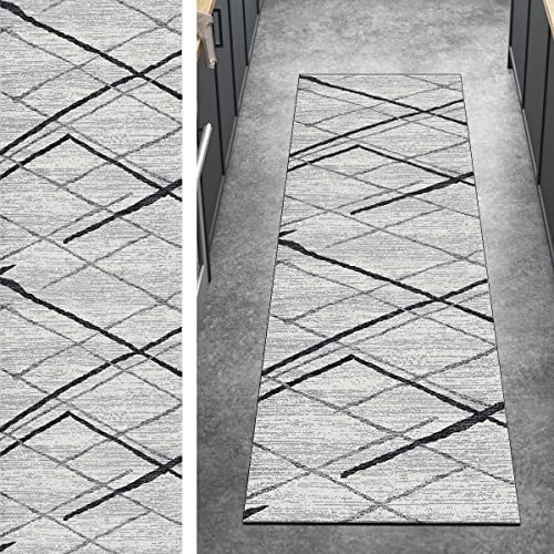 Ymural Kücheteppich Lang Teppich Läufer Flur Gestreift 100x400CM Modern Grau Kücheläufer rutschfest Teppichmatten Teppichläufer Waschbar Kurzflor Polyester Korridor, Breite 40-120cm