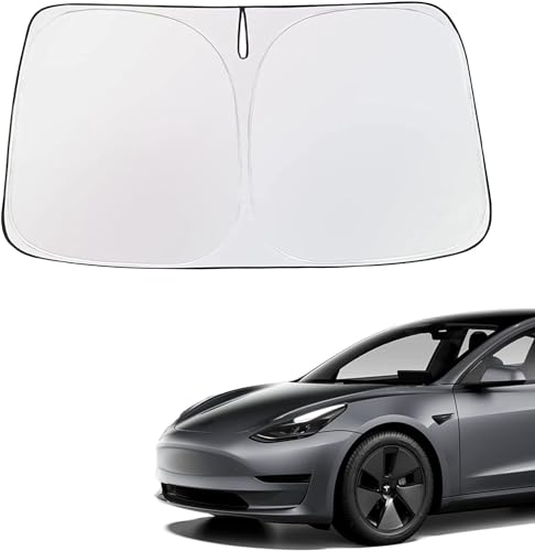 topfit für Tesla Model 3 Model Y Frontscheibe Sonnenschutz Blende mit silbernem Stoff beschichtet Isolierte Sonnenblende für Tesla Model 3 Model Y Zubehör