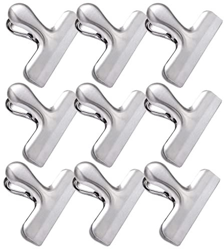 Joyberg 9 Pack Stainless Steel Chip Clips, Heavy Duty Air Tight Seal Food Bag Clips (Silver)