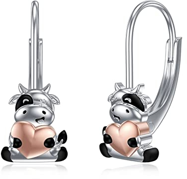 enjoylifecreative Damen Kuh Ohrringe 925er Sterling Silber Cow Leverback Earrings Kühe Schmuck Geschenke für Frauen Mädchen Kuhliebhaber