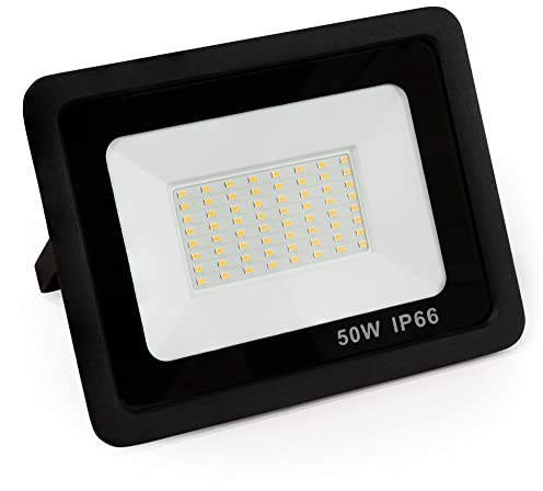 McShine - LED-Strahler Außen Fluter | Slim | Neutralweiß 4000K, 50 Watt, 4250lm Außenlampe mit Stativ wasserfest IP66 für Einfahrt, Garage, Wegbeleuchtung
