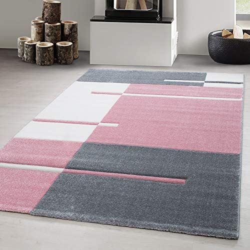 Carpetsale24 Tappeto per Soggiorno 140 x 200 cm Rosa- Design Moderno Tappeto Rettangolare a Pelo Corto per Cucina, Sala da Pranzo e Camera da Letto, Morbido e Facile da Pulire