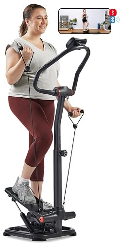 Sunny Health & Fitness 2-in-1 Power Stepper mit Widerstandsbändern & Lenker, gelenkschonendes Cardio, höhenverstellbar, 330 LB Max & SunnyFit® App mit erweiterter Bluetooth-Konnektivität SF-S021055