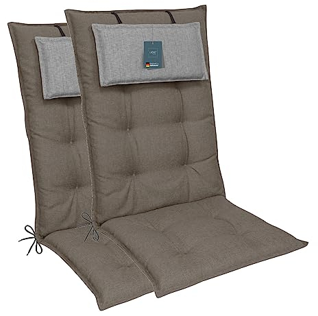 LILENO HOME Gartenstuhl Auflagen als [2er Set - Hochlehner] in Stone - Bequeme Liegen als Sitzauflagen für Gartenmöbel - Stuhlkissen für Gartenstühle und Klappstühle MAR