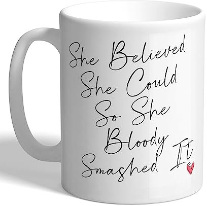 I Love Mugs - She Believed She Could - New Job, Graduation, Congratulations Mug, Ceramic, 11fl.oz.