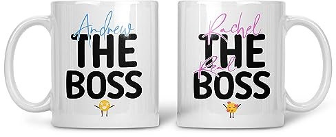Rib ticklerz - Funny Mugs Personalised The Boss The Real Boss Mugs Set of 2 Couples Mugs Housewarming Engagement Present Gift Newly Wed Wedding Gifts New Home Friends Colleague - MG210