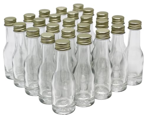 25 x 20 ml leere Glasflaschen mit gold Aluminium Schraubverschluss mit EPE-Dichtung| Auslaufsicher | transparent | kleine flaschen zum Befüllen für Liköre, Schnäpse, Gewürze und Dekoration
