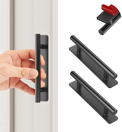 KIKISML 2 Pièces Poignée de Meuble Autocollante, Tirer la poignée Autocollantes en Aluminium Pas de perçage pour Tiroir Placard Porte Coulissante Armoires de Cuisine-150mm Noir
