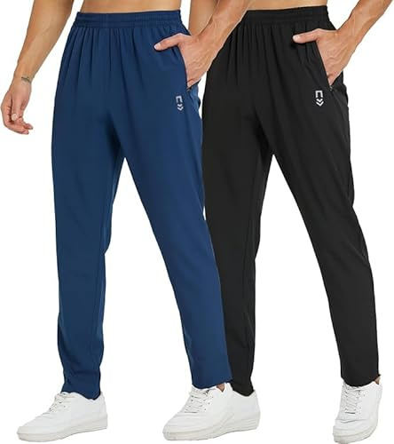 frueo 2 Pack Tracksuit Bottoms Men Trousers with Zip Pocket 0601 BN L