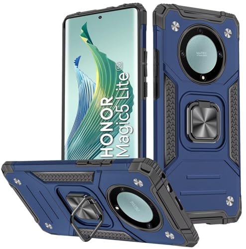 KANSi Funda para Honor Magic 5 Lite 5G, Capa Anillo iman Soporte Hard PC y Silicona TPU Antigolpes Armor Carcasa - Azul