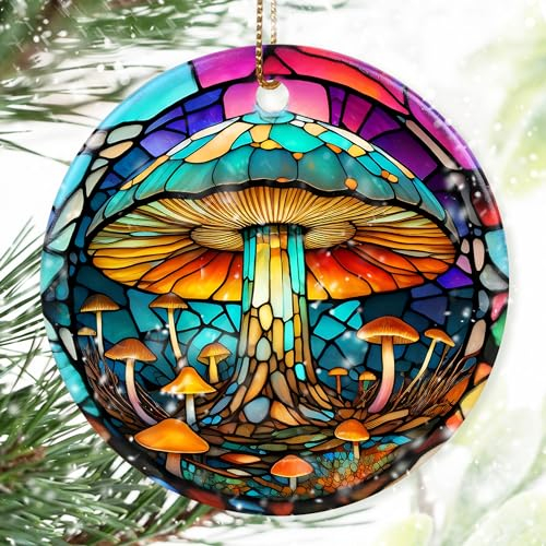 Bunte Keramik-Pilz-Weihnachtsdekoration, Pilz-Ornamente für Weihnachtsbaum, Urlaubsdekorationen, Weihnachtsdekoration, Pilzliebhaber, Pilzgeschenke, Weihnachtsdekoration, Geschenkideen – Muster B