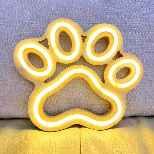 Neonschild Wanddekoration Hundepfoten Neonlichtschild batterie oder USB betrieben hölzerne Hundepfoten Form Anime Spiel Neonlichter für Schlafzimmer Männerhöhlen Geschenke(warmweiße Hundepfote)
