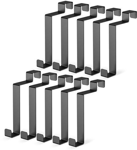 virea 10 x Türhaken Schwarz - - Kleiderhaken zum einhängen - Türkleiderhaken aus Edelstahl - Haken für Türinnenseite - Garderobenhaken für Jacken, Taschen, Bademantel etc.