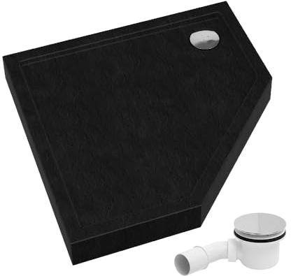 AQUABAD Duschwanne/Duschtasse | Komplettset Ultima mit LeakProtect Technologie Black Stone 80x80cm Fünfeck | inkl. Ablaufgarnitur/Siphon Alcadrain A49CR