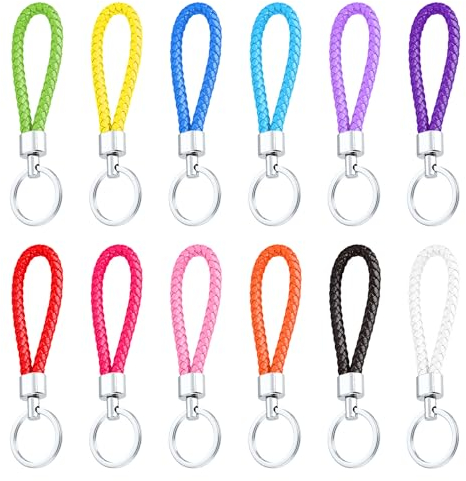 SYEYCW 12 Pièces Porte-Clés en Cuir Tressé, Pendentif Multicolore pour Voiture et Maison, Trousseau Portable pour Hommes et Femmes, 12 Couleurs