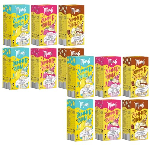 MIMI Sommer Shake - Probierpack - je Sorte 4 Schachteln (2 x 200g á 10 Portionen) Lemon Cheesecake/Erdbeere Panna Cotta/Bananensplit Schokolade - Urlaubsgefühl im Glas