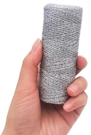 INSPIRELLE Ficelle de boulanger argentée de 100 m de ficelle de 1,5 mm pour décoration de Noël, emballage cadeau, étiquettes, suspension et travaux manuels