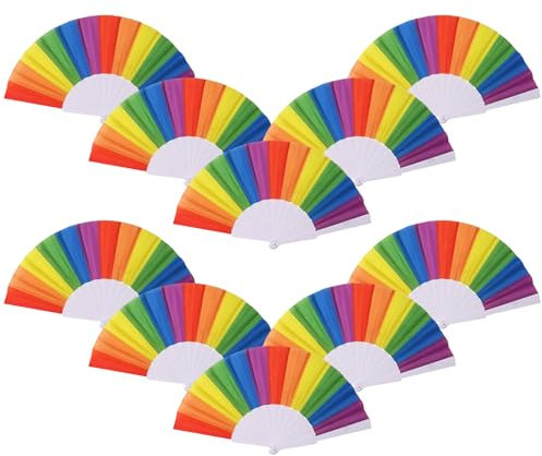 Zercart Rainbow Folding Fans Gay Pride Handheld Folding Fan 10Pcs, Plastic Hand Fan Folding - Handheld Rainbow Fans For Pride Accessories Music Festival Diy Decoration Party Dance Performance & Gift