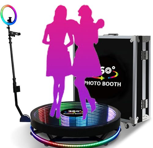 GCZQYAM 360 Photo Booth Machine with Flight Case, Infinity Glass 360 Camera Booth, on Remote Control 360 Degree Automatic Rotating